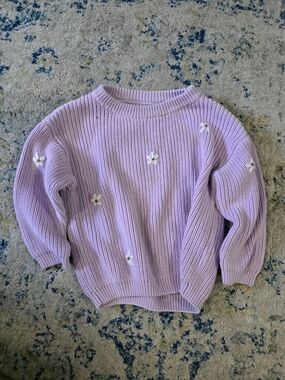 Lilac Floral Knit Sweater - Women's Crewneck